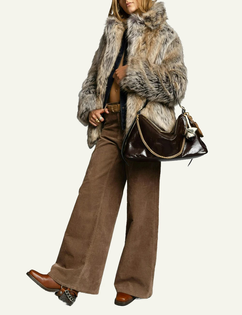 Zadig Voltaire soft leather bag brownie vintage chain detail front model view