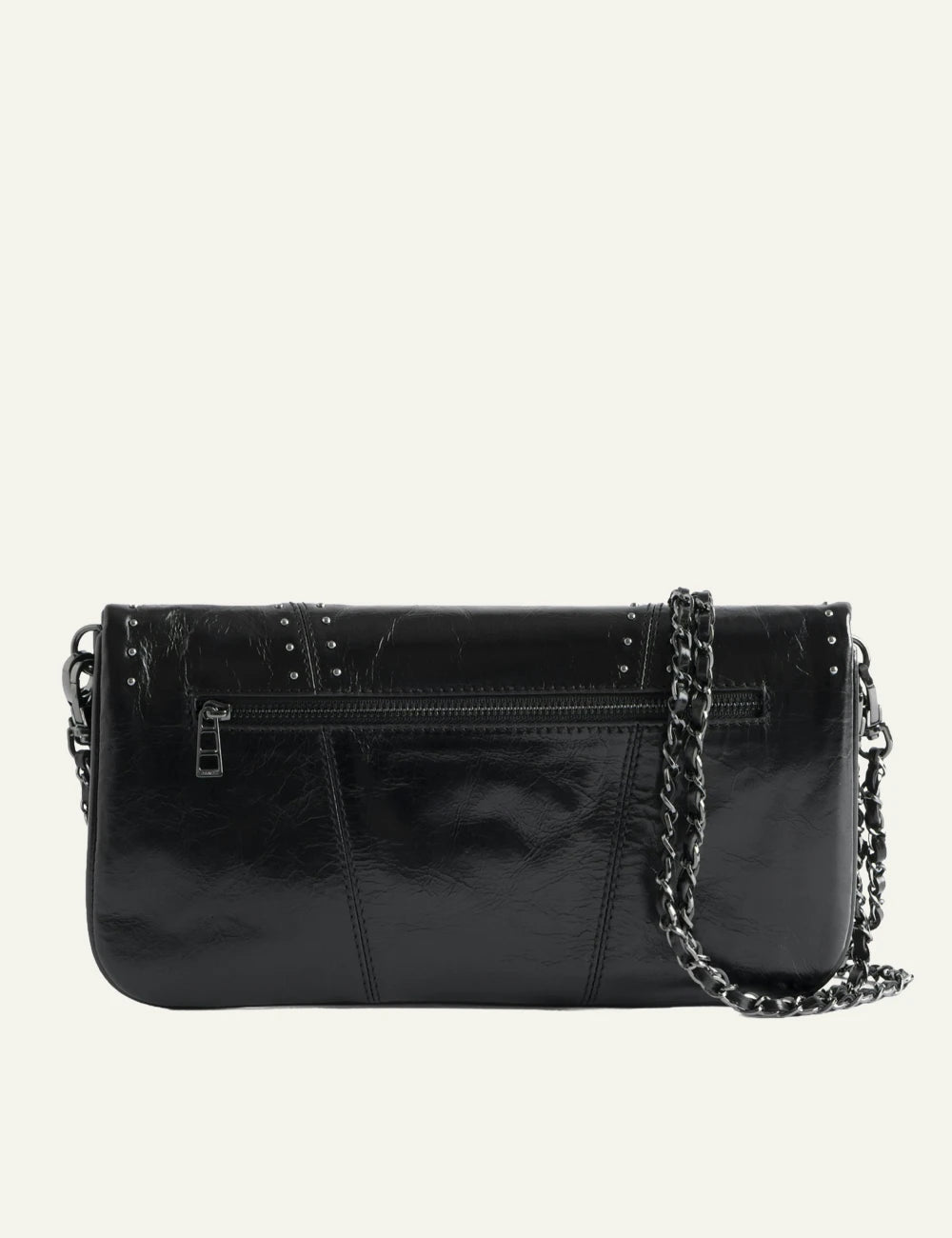 Zadig Voltaire studded clutch black leather wings rhinestone back view