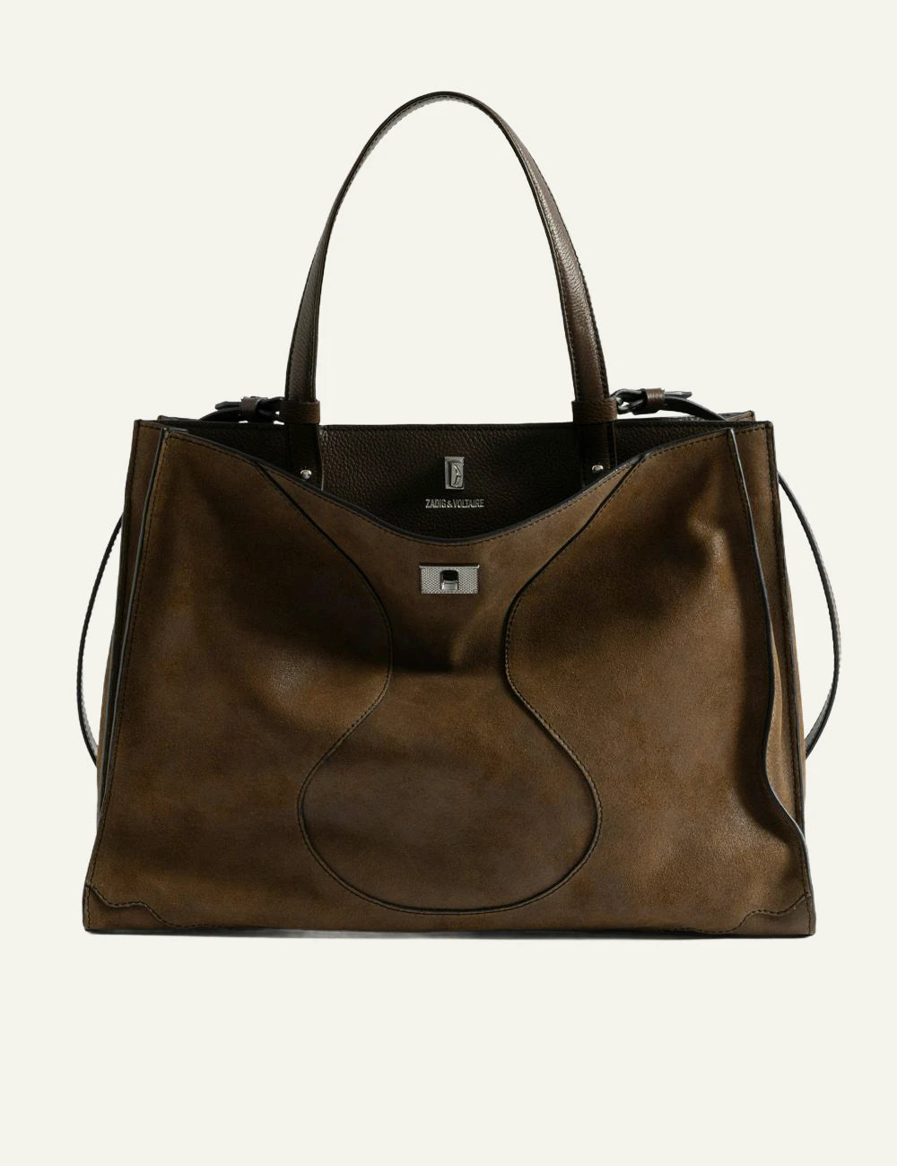 Zadig Voltaire suede leather bag wood brown front view