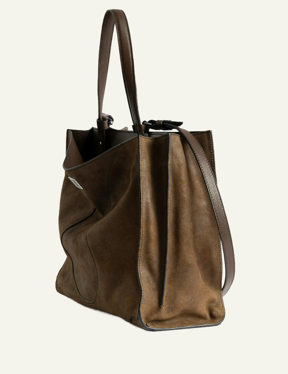 Zadig Voltaire suede leather bag wood brown side view