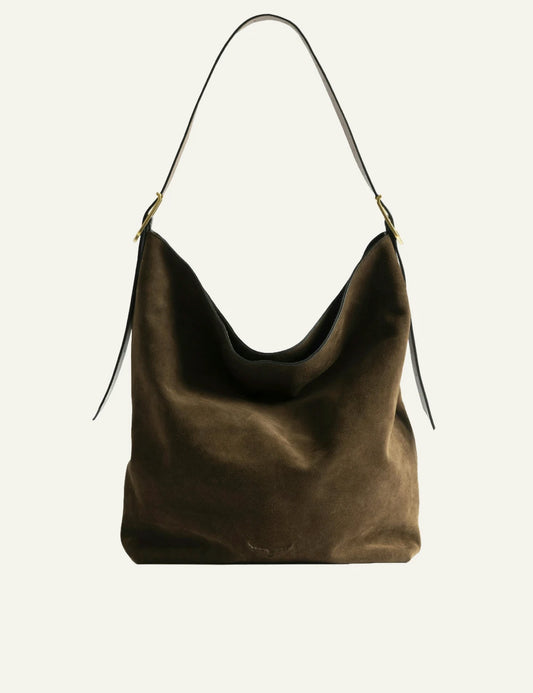 Zadig Voltaire suede hobo bag brown wood shoulder view front