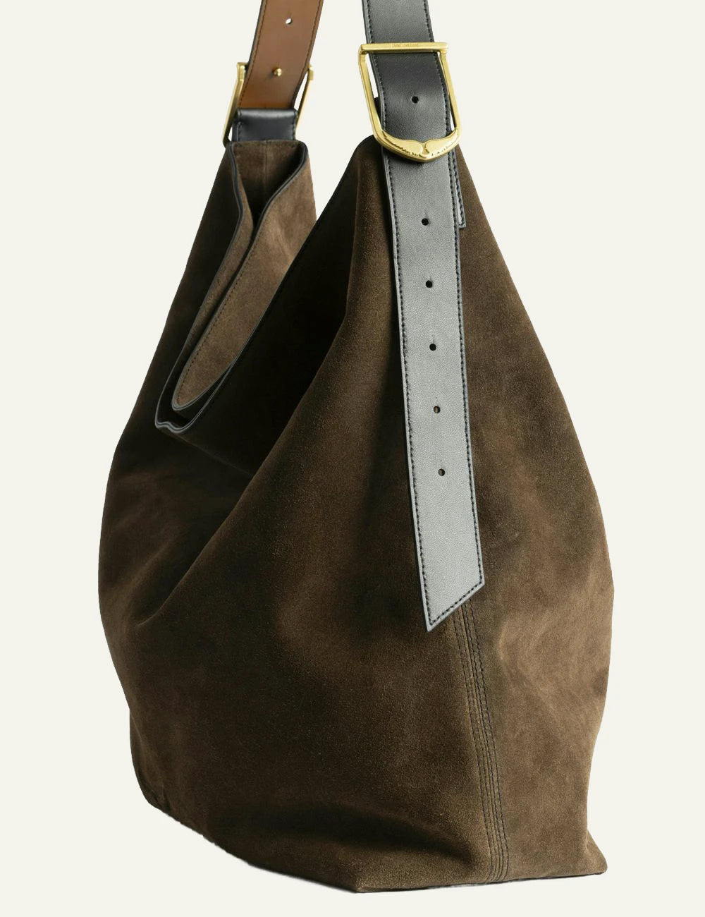 Zadig Voltaire suede hobo bag brown wood shoulder view side