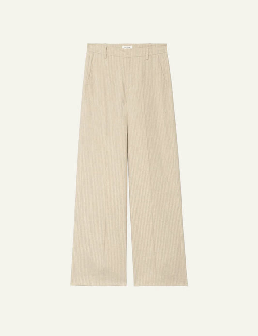 Zadig Voltaire tailored trousers COOKIE beige striped wide leg front flat view