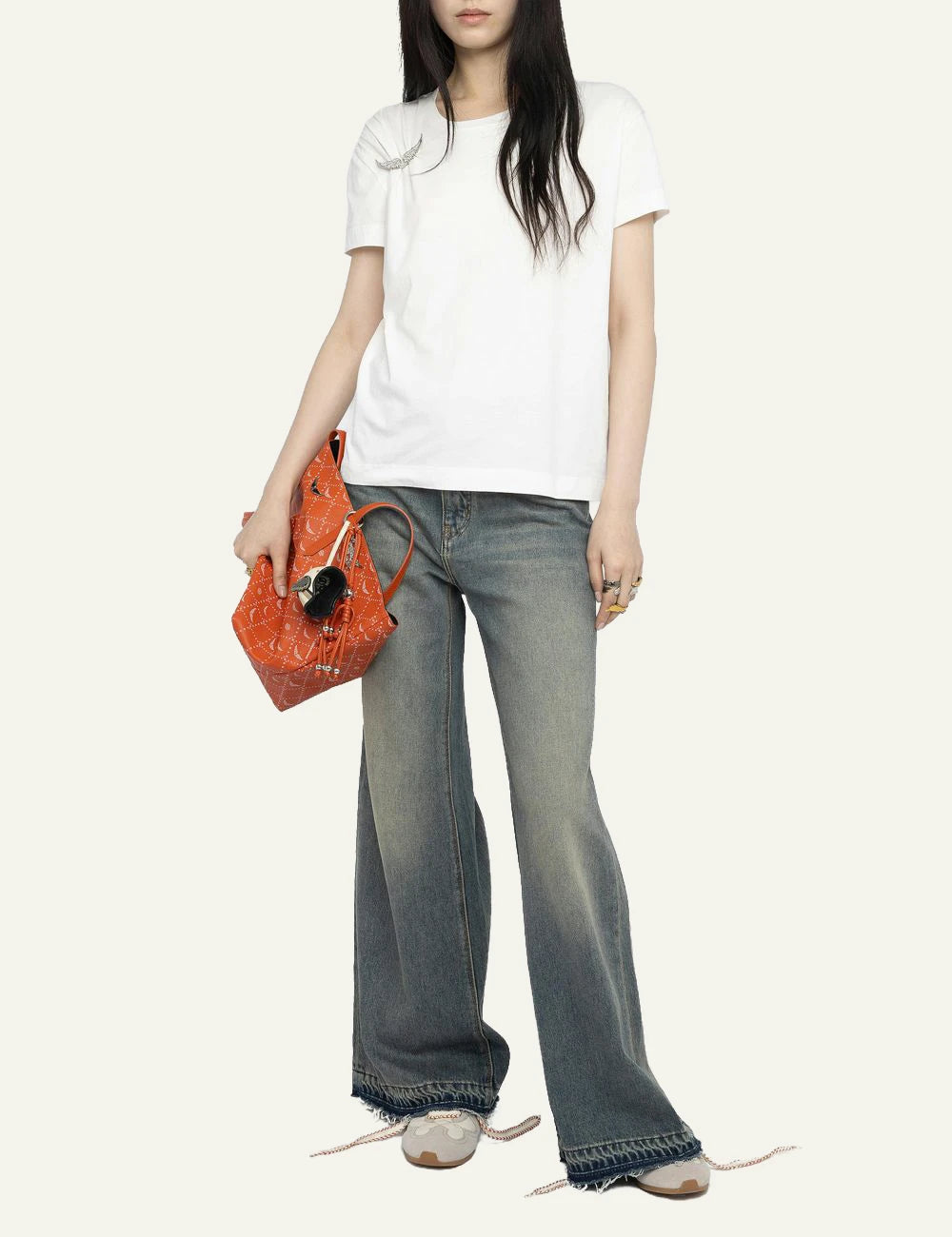 Zadig Voltaire white cotton t-shirt wings brooch front full body