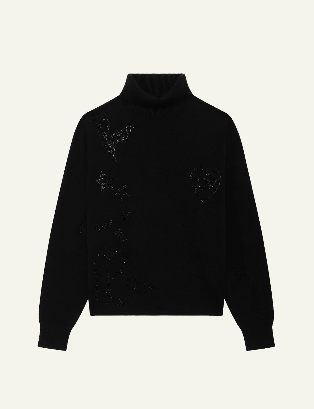 Zadig & Voltaire women's black cashmere turtleneck jumper with rhinestones front view