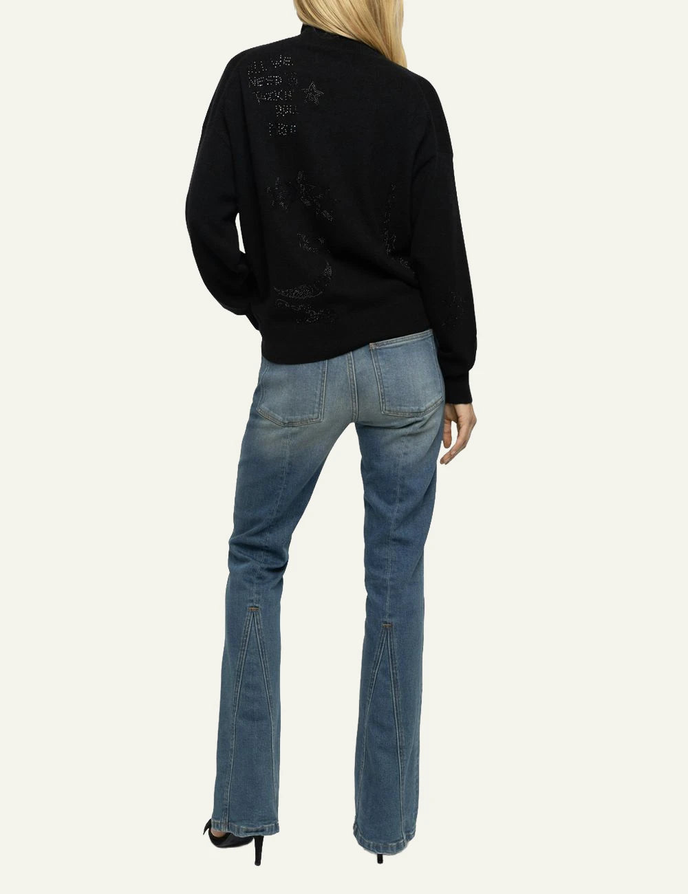 Zadig & Voltaire women's black cashmere turtleneck jumper with rhinestones  back view