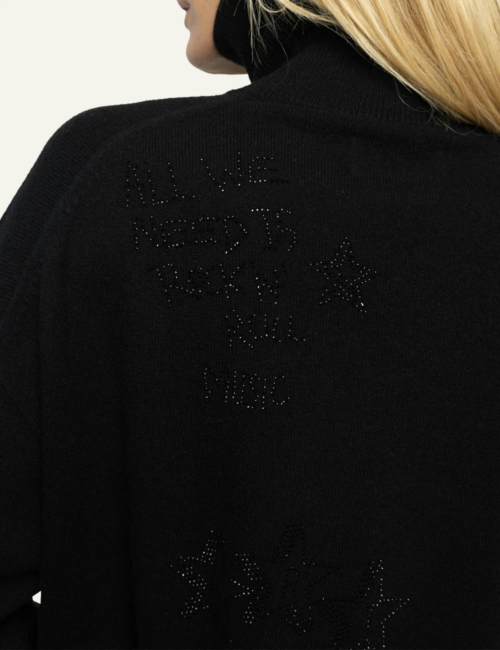 Zadig & Voltaire women's black cashmere turtleneck jumper with rhinestones  close up details