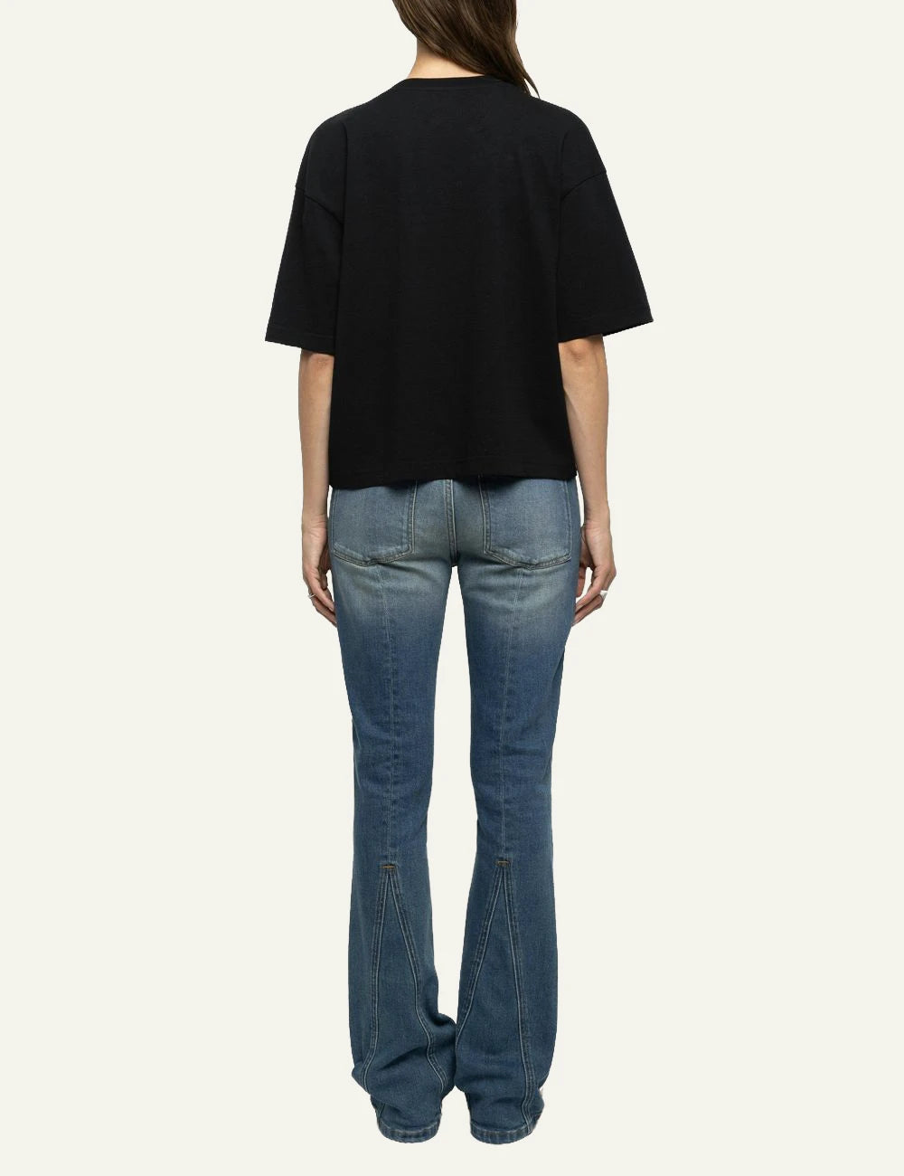 Zadig & Voltaire women's black cotton T-shirt with rhinestone heart back view