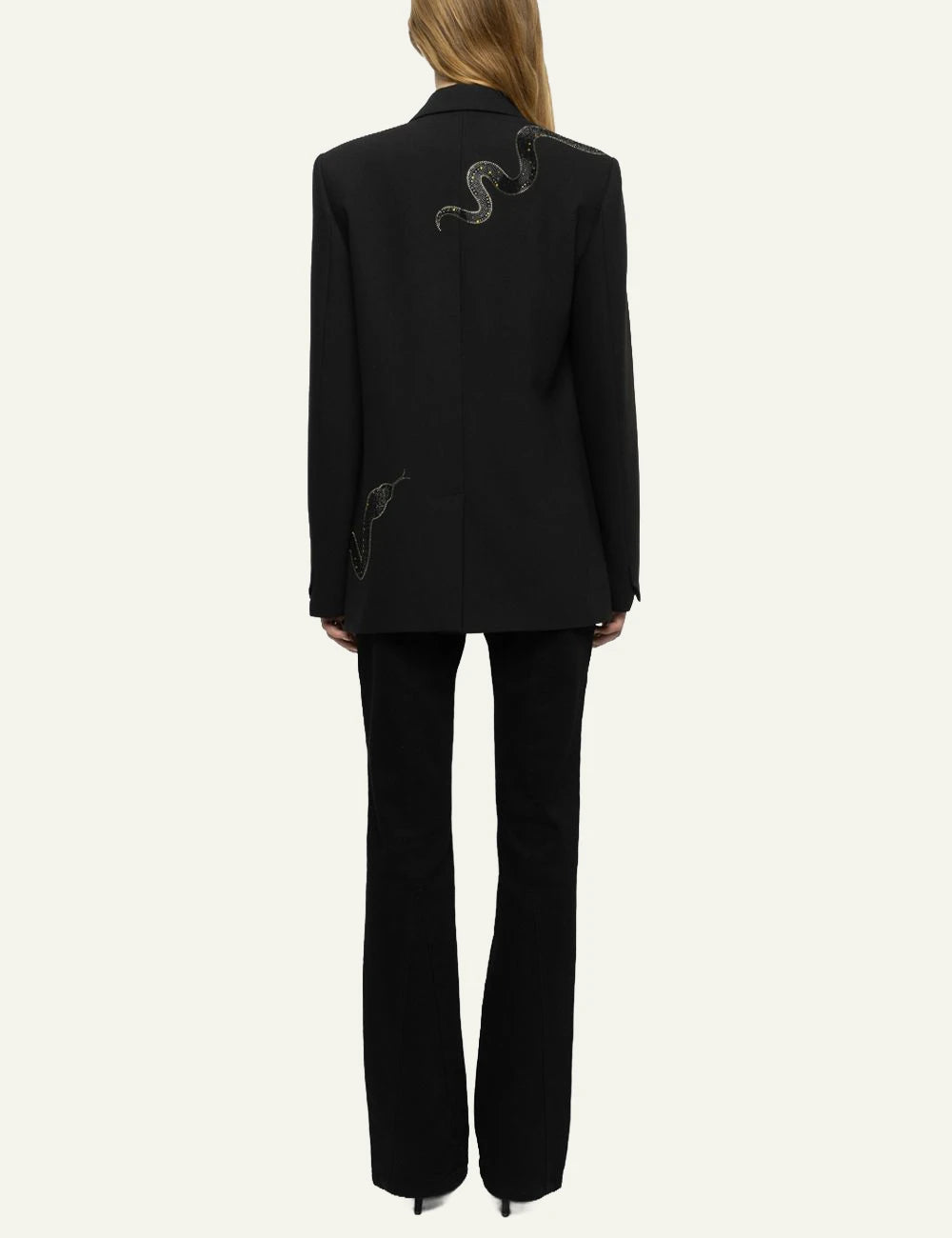 Zadig & Voltaire women's black oversized blazer with rhinestone snake designs back view