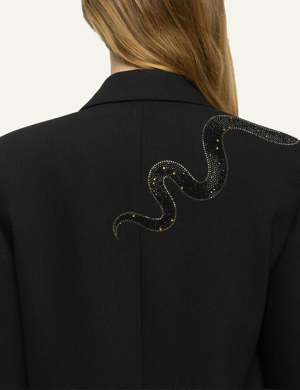 Zadig & Voltaire women's black oversized blazer with rhinestone snake designs back details 