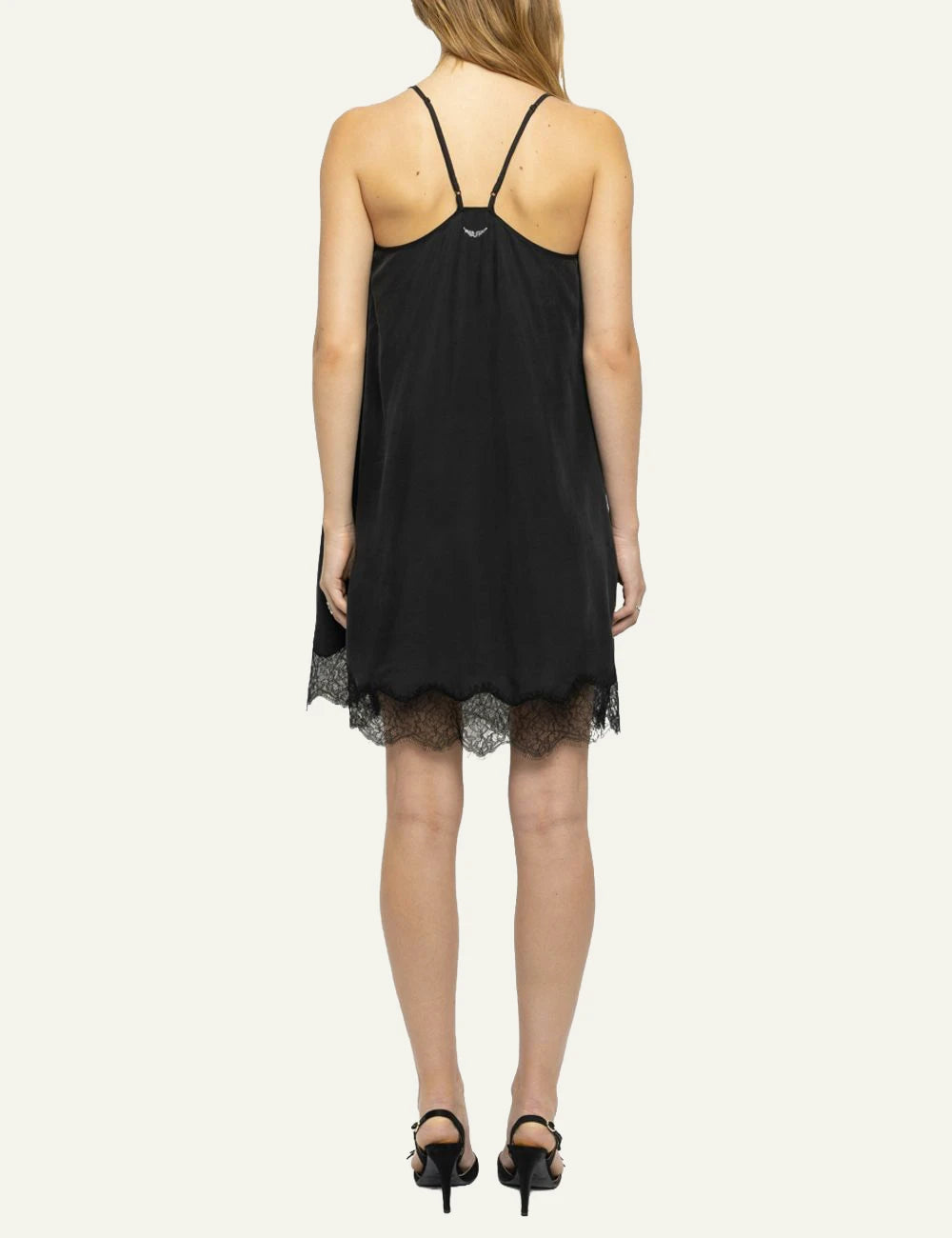 Zadig & Voltaire women's black silk lace mini dress back view
