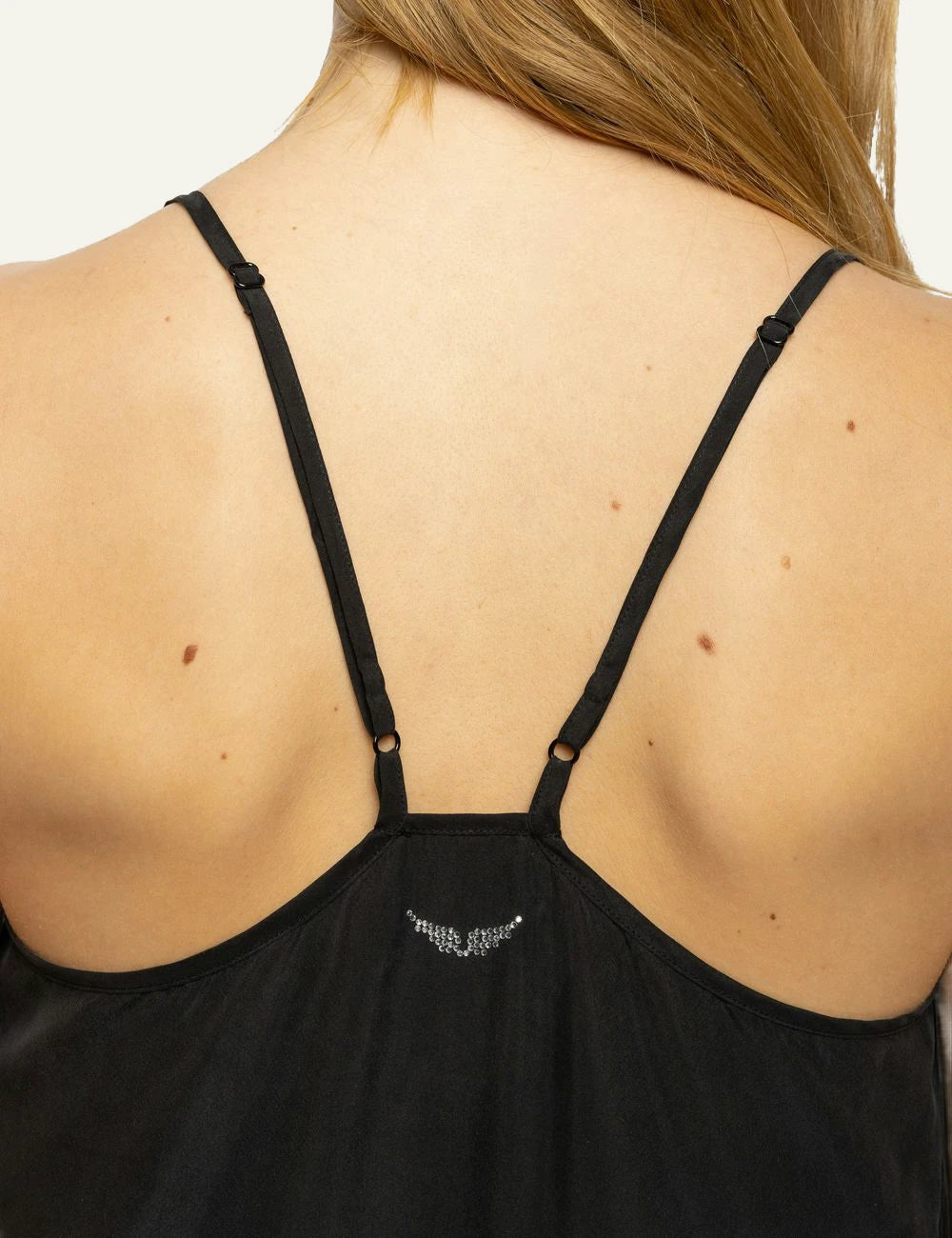 Zadig & Voltaire women's black silk lace mini dress close up logo in the back