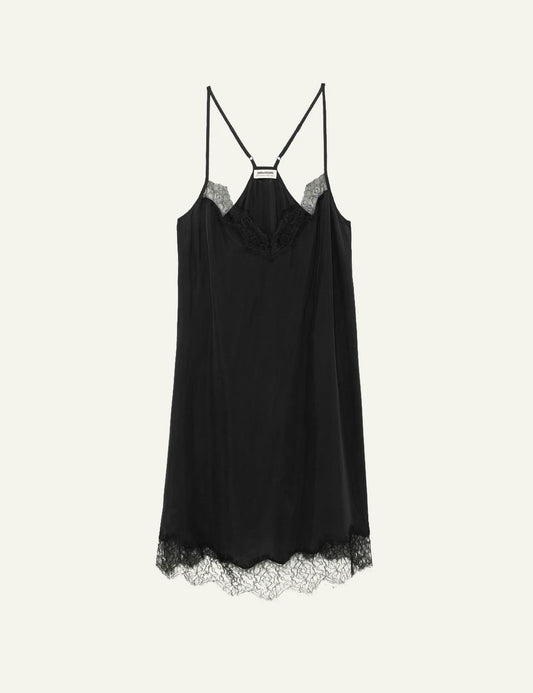 Zadig & Voltaire women's black silk lace mini dress front view product shot