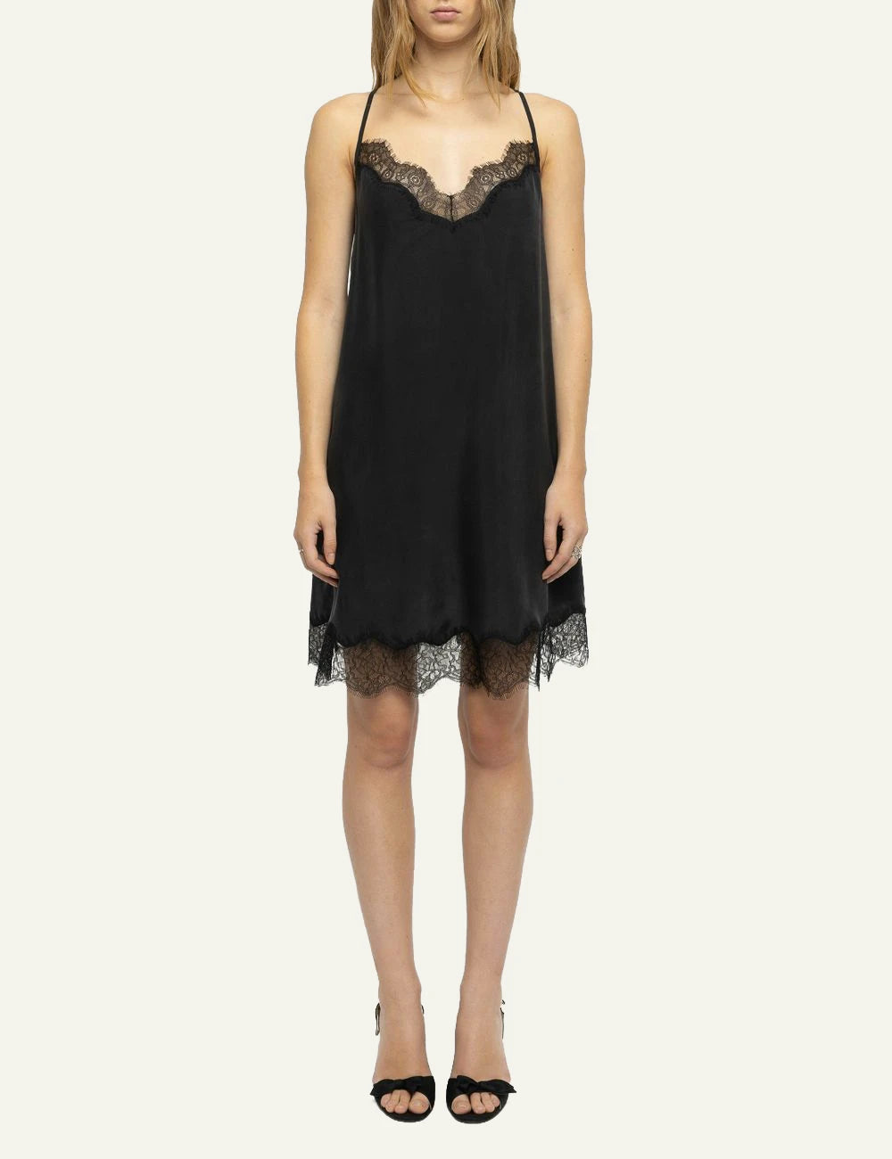 Zadig & Voltaire women's black silk lace mini dress full look