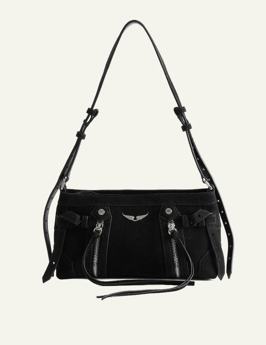 Zadig & Voltaire women's black suede Madison Mini shoulder bag front view