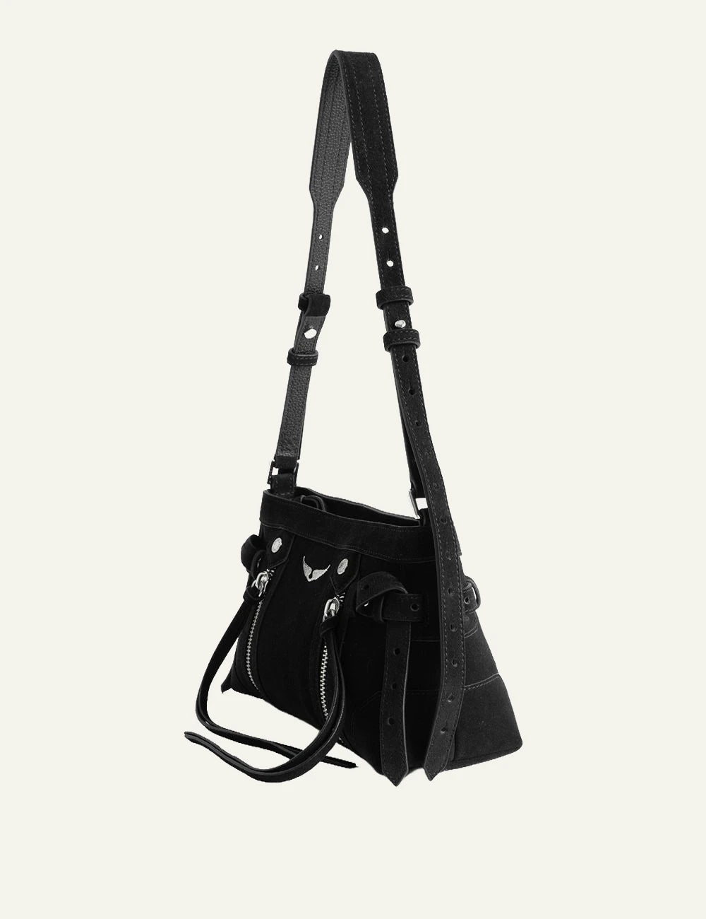 Zadig & Voltaire women's black suede Madison Mini shoulder bag side view
