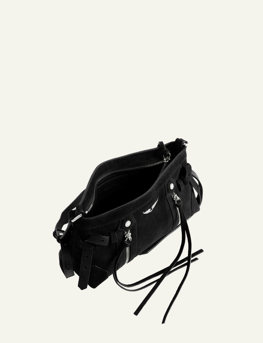 Zadig & Voltaire women's black suede Madison Mini shoulder bag interior view