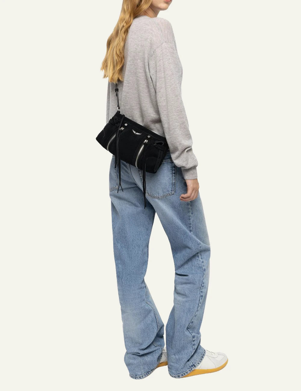 Zadig & Voltaire women's black suede Madison Mini shoulder bag on model