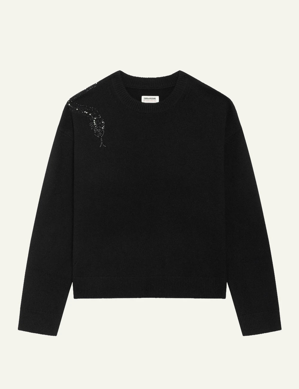 Zadig & Voltaire women's black wool and cashmere jumper with rhinestone snake front view
