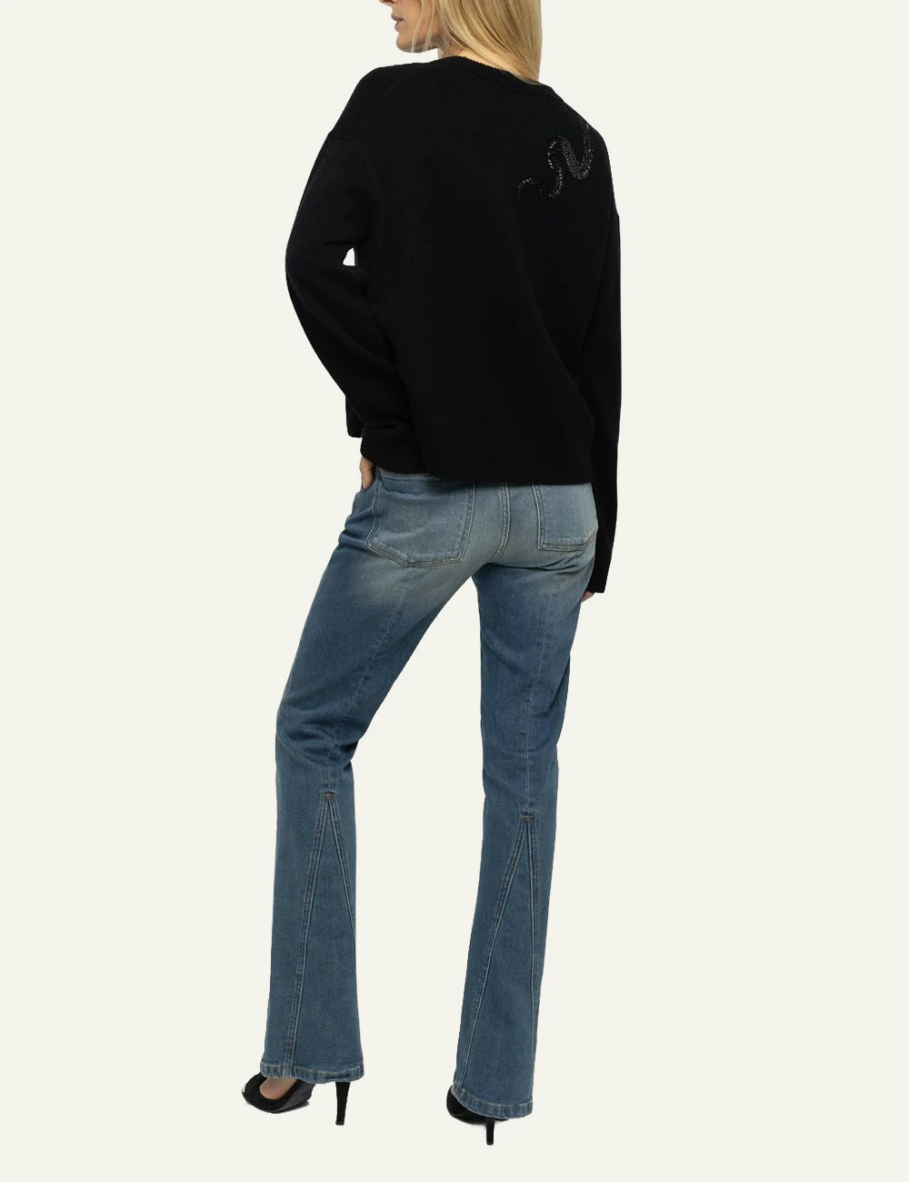 Zadig & Voltaire women's black wool and cashmere jumper with rhinestone snake back view