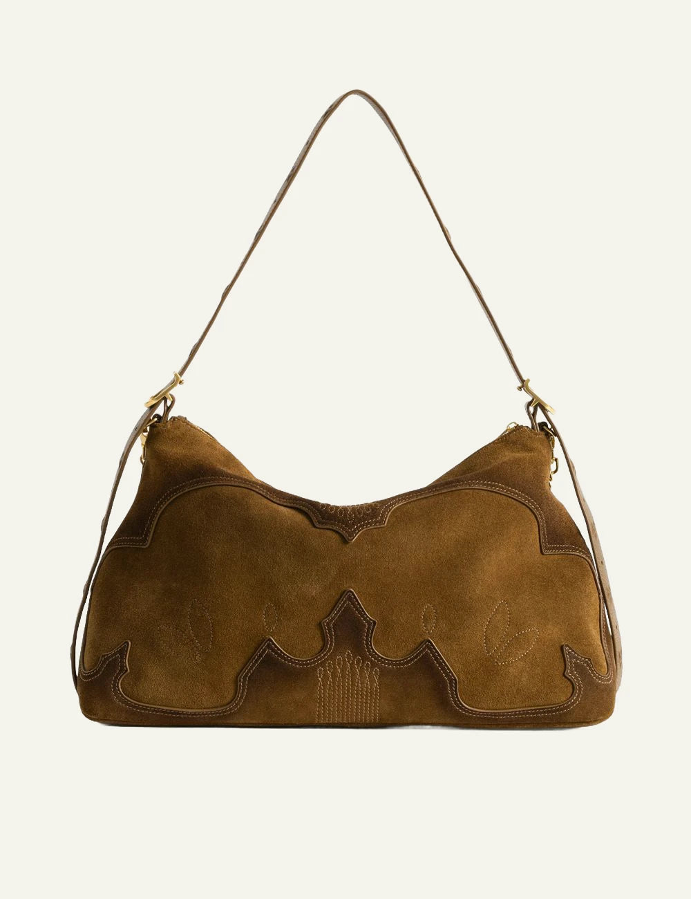 Zadig &amp; Voltaire women's cognac distressed suede western shoulder bag back view