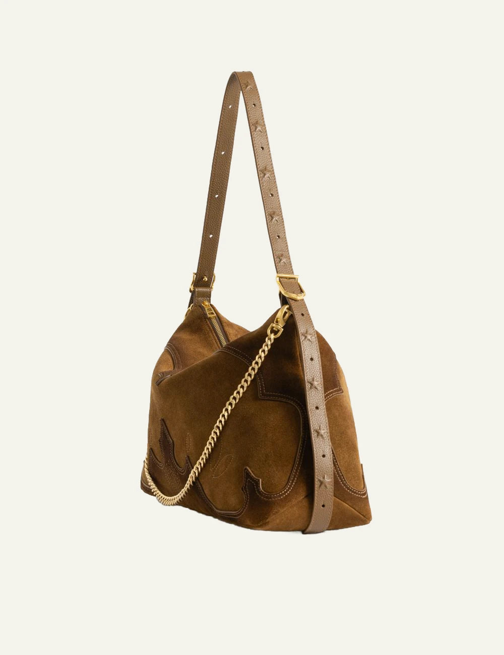 Zadig &amp; Voltaire women's cognac distressed suede western shoulder bag side view