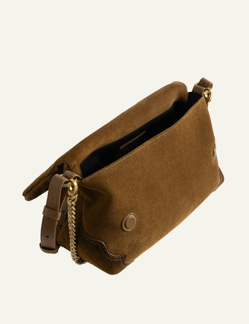 Zadig &amp; Voltaire women's cognac distressed suede western shoulder bag interior view
