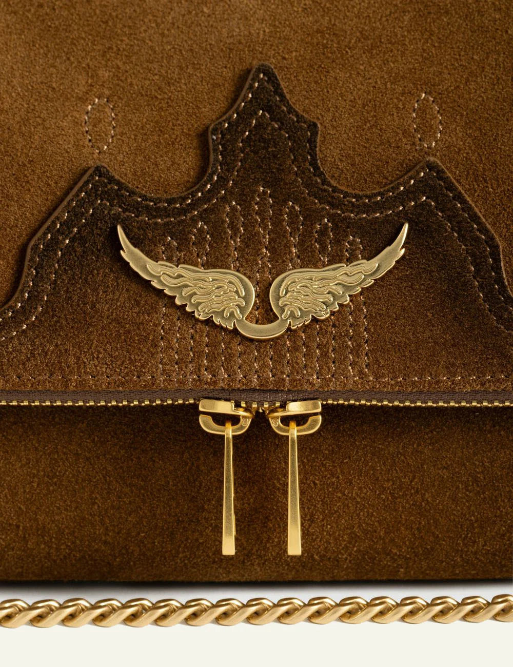 Zadig &amp; Voltaire women's cognac distressed suede western shoulder bag logo view