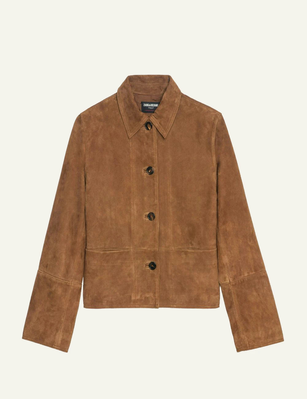 Zadig & Voltaire women's cognac suede cropped leather jacket product shot