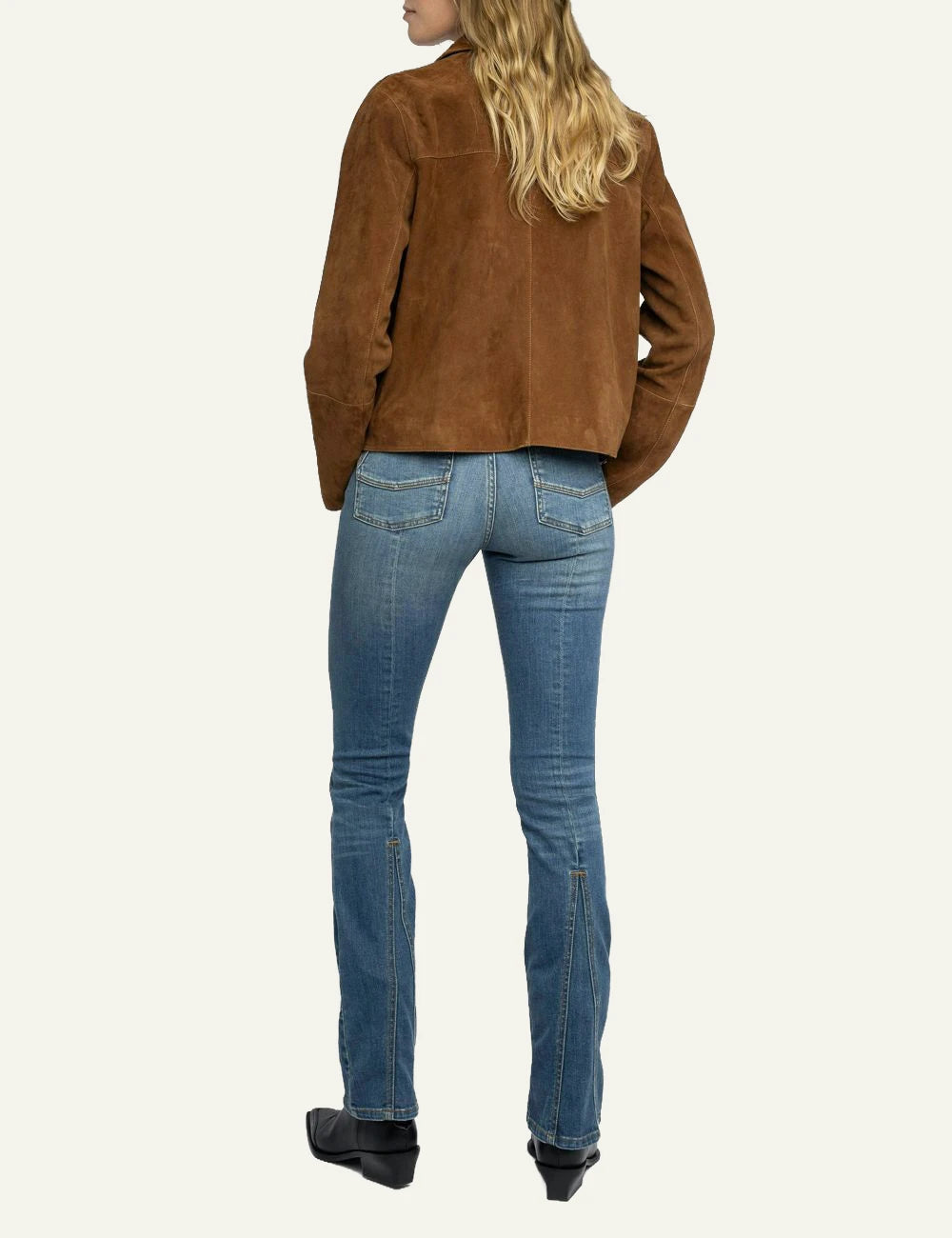 Zadig & Voltaire women's cognac suede cropped leather jacket  back view