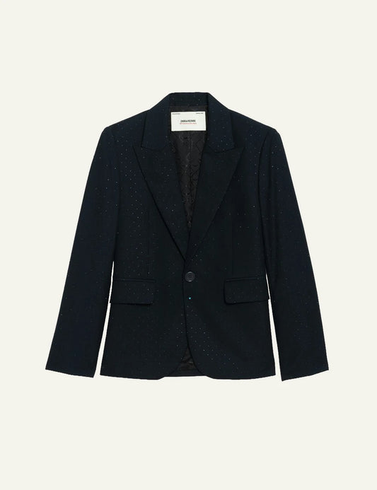 Zadig & Voltaire women's dark blue fitted blazer with rhinestones product shot