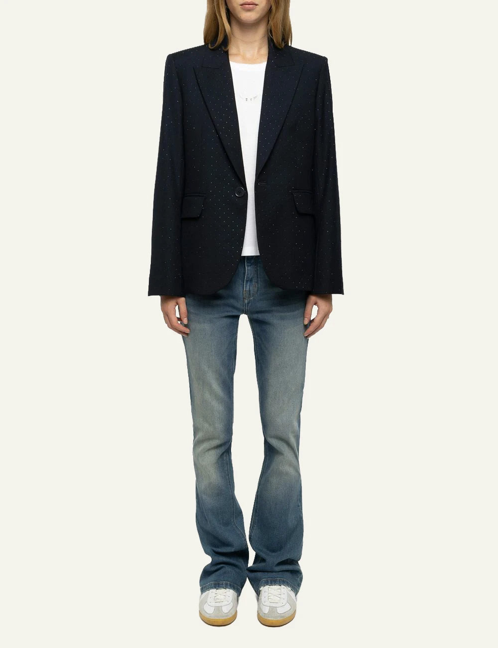 Zadig & Voltaire women's dark blue fitted blazer with rhinestones full look