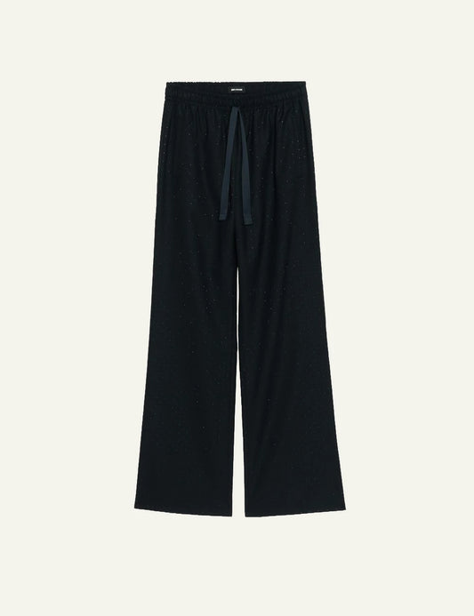 Zadig & Voltaire women's dark blue rhinestone tailored trousers  front view product shot