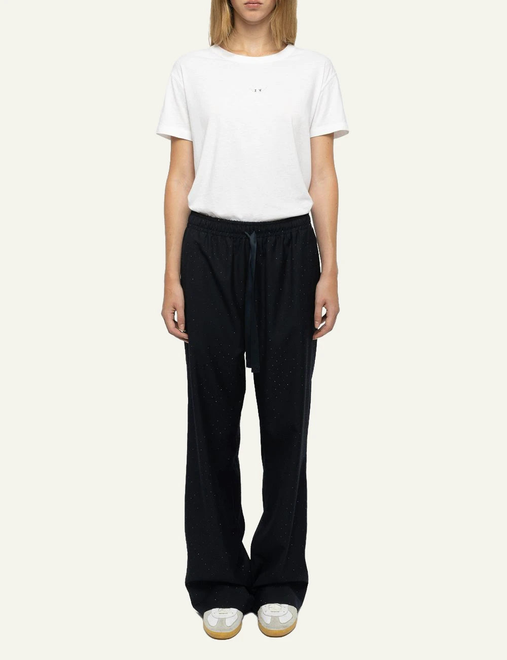 Zadig & Voltaire women's dark blue rhinestone tailored trousers full look