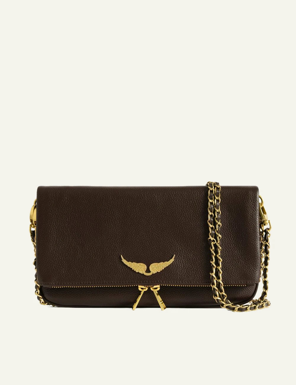 Zadig &amp; Voltaire women's dark brown grained leather Rock clutch front view