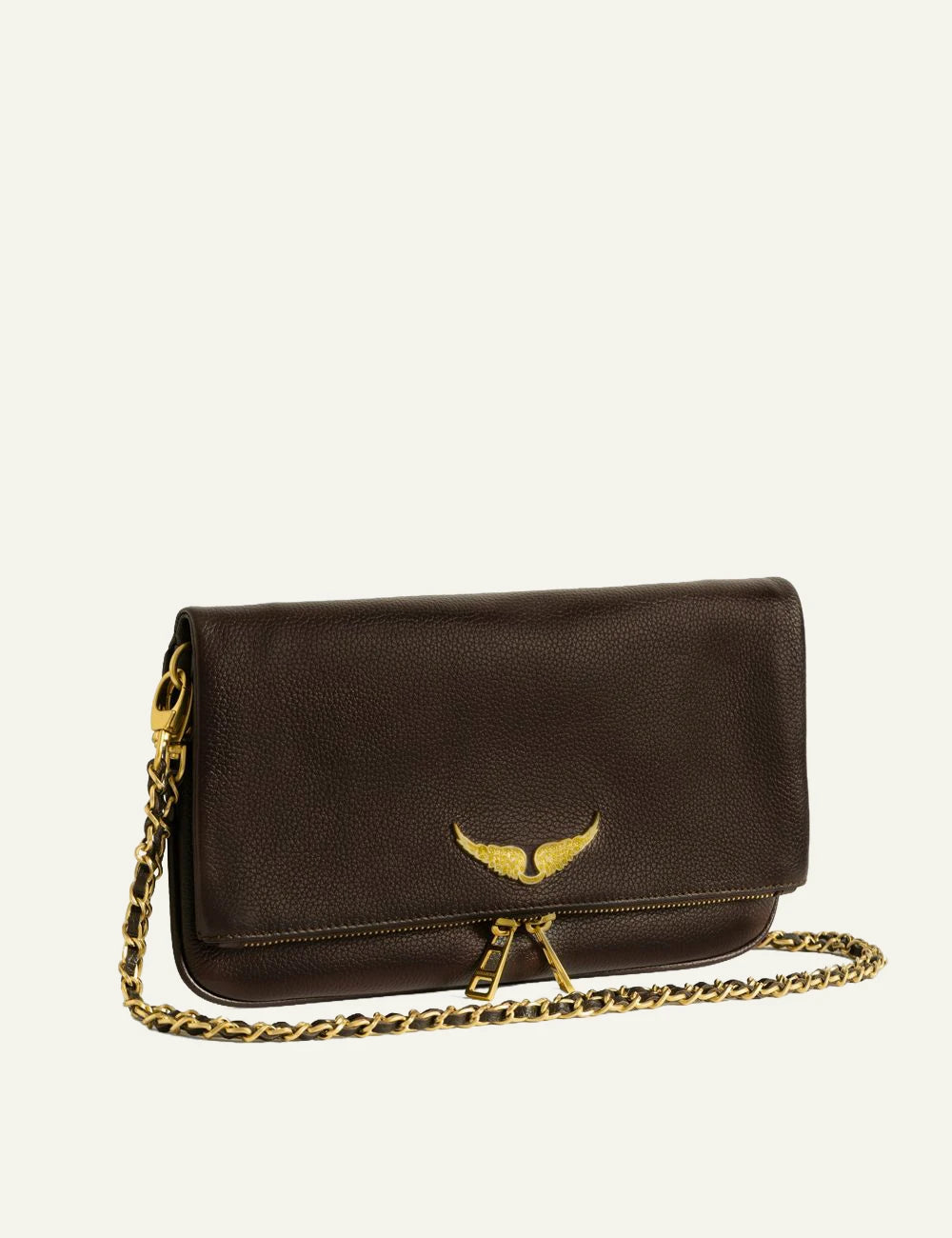 Zadig &amp; Voltaire women's dark brown grained leather Rock clutch side view