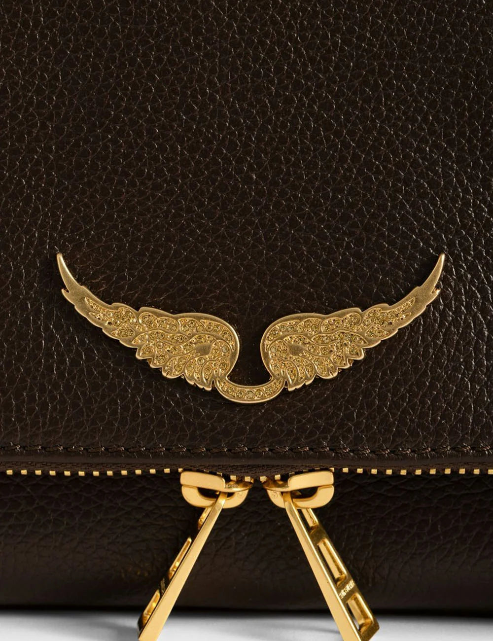 Zadig &amp; Voltaire women's dark brown grained leather Rock clutch logo view