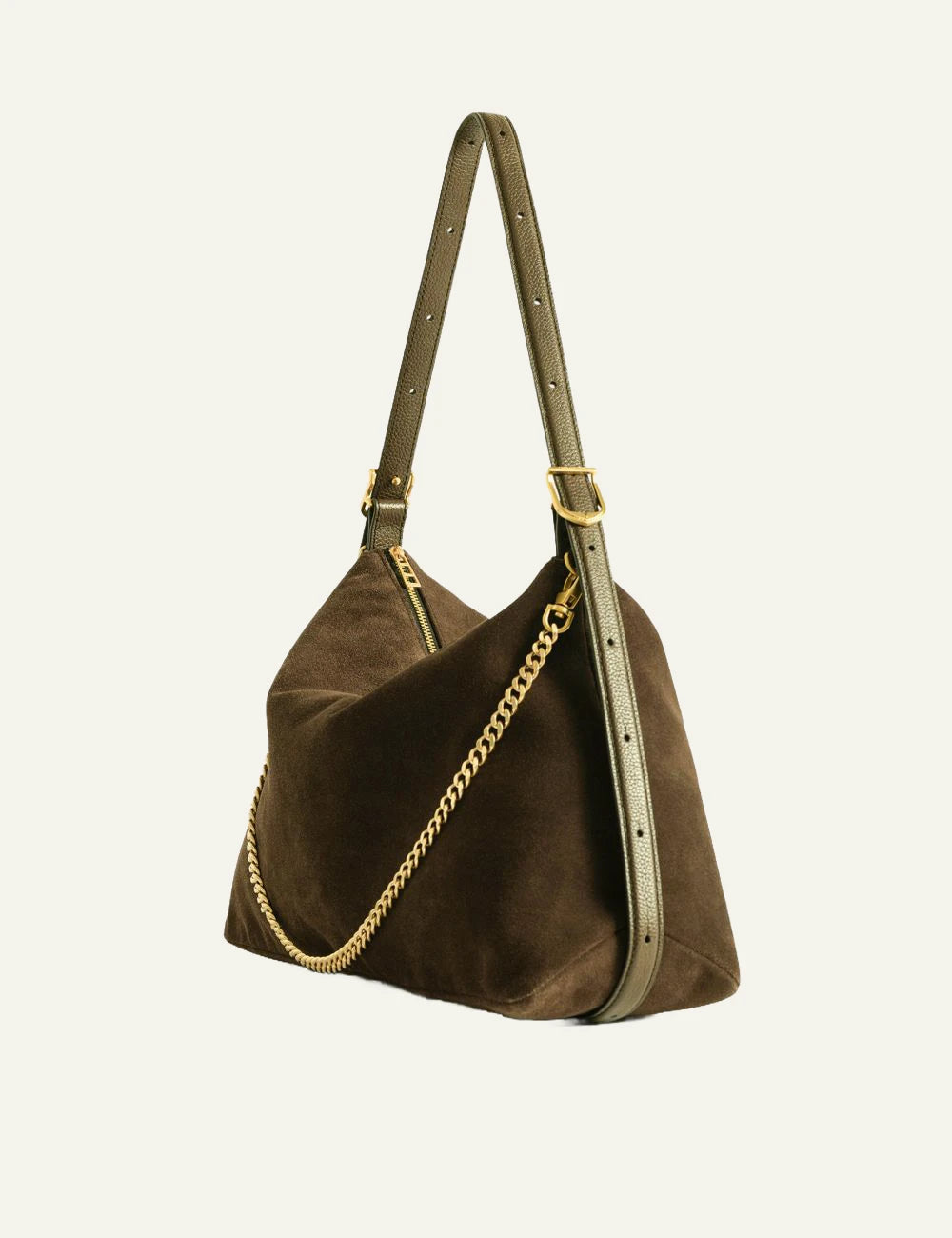 Zadig & Voltaire women's dark brown suede Jim bag with gold chain side view
