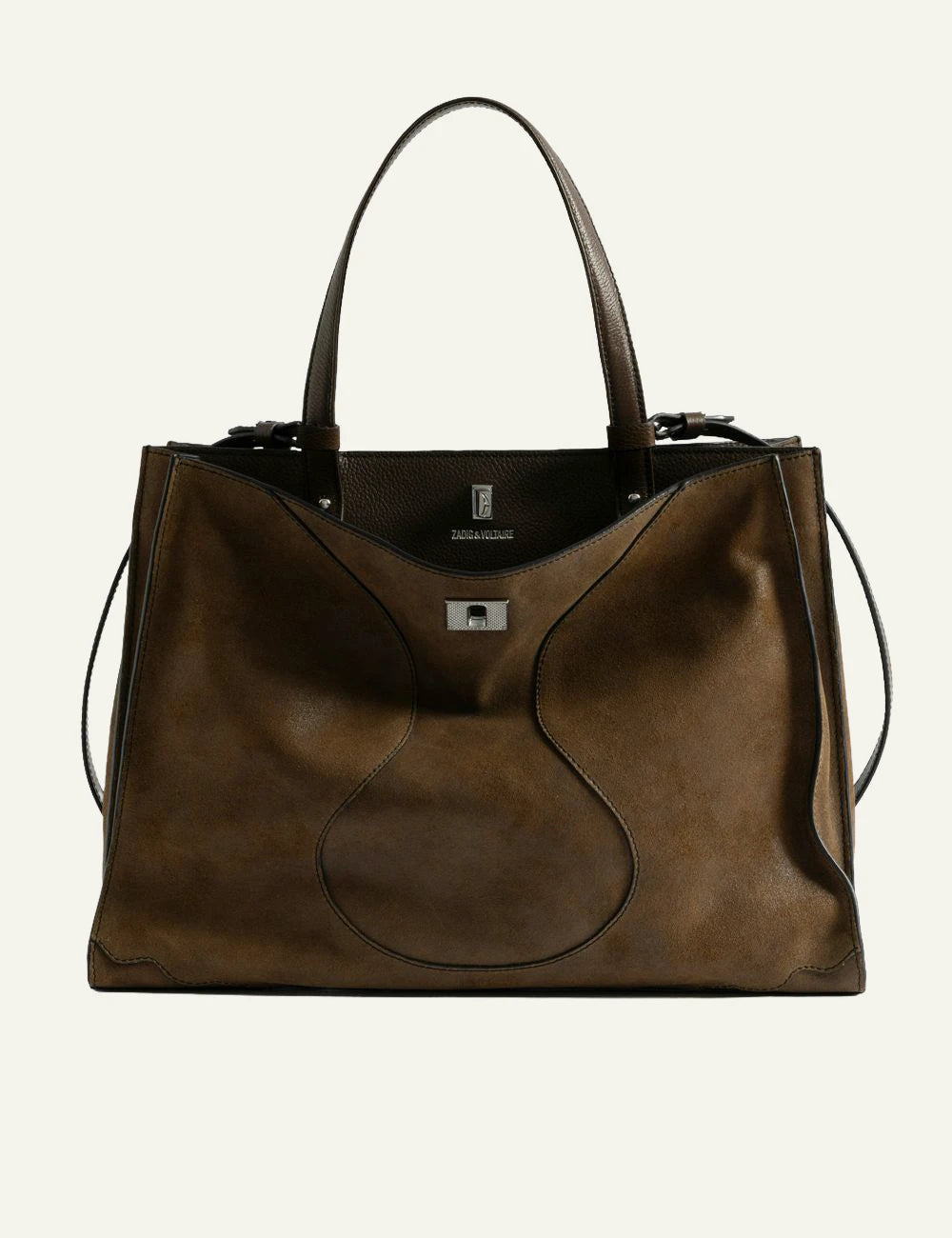 Zadig &amp; Voltaire women's dark brown suede leather handbag front view