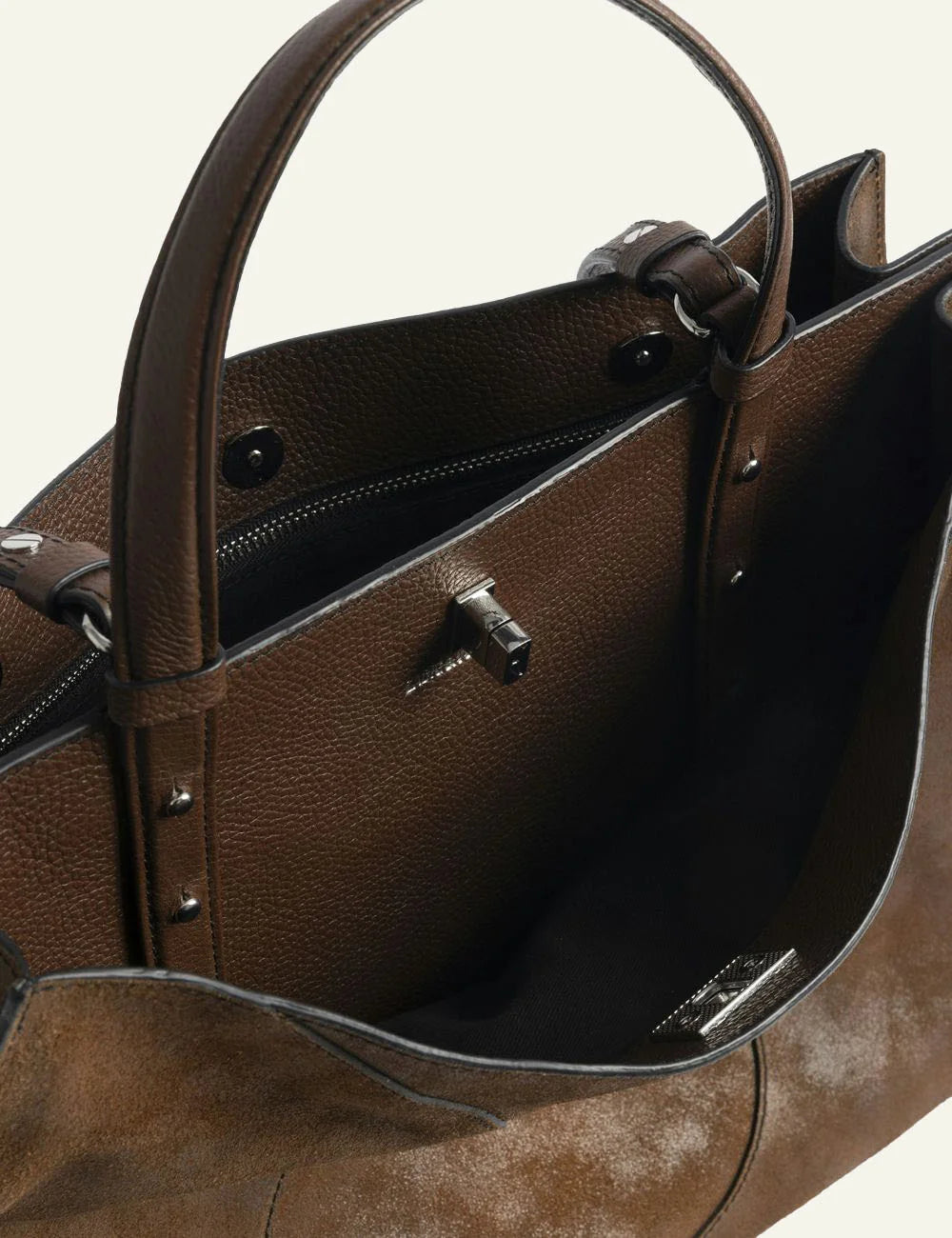 Zadig &amp; Voltaire women's dark brown suede leather handbag interior view