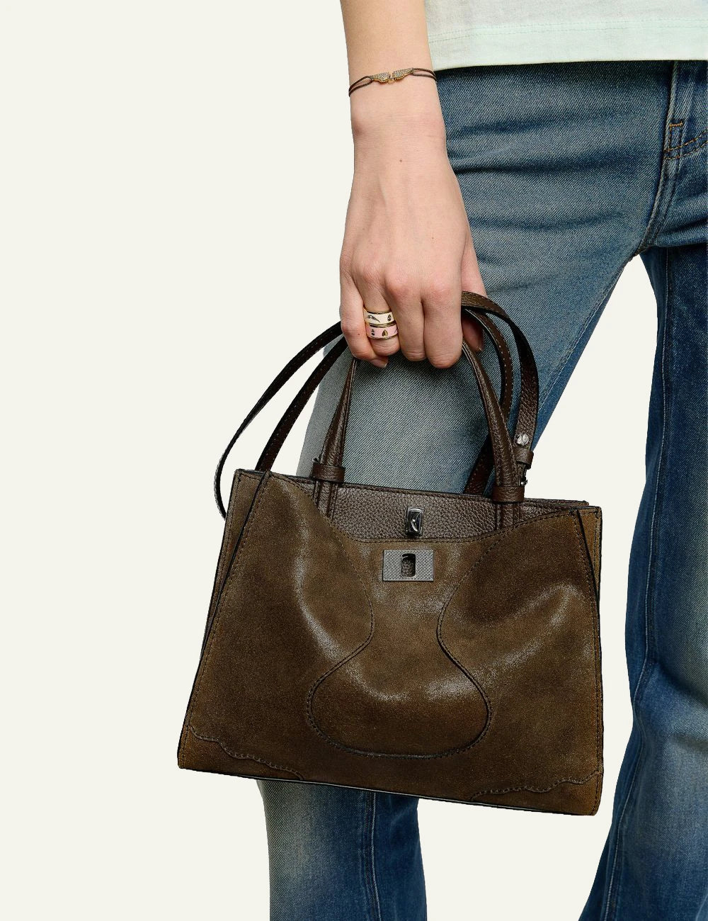 Zadig & Voltaire women's dark brown worn-effect suede Jack Mini bag worn by model