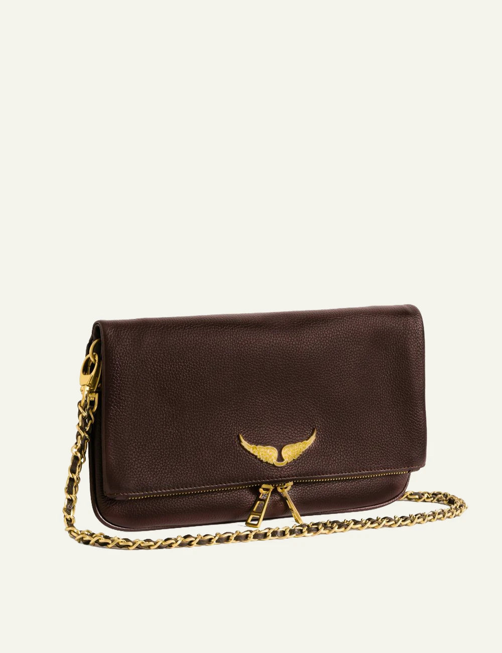 Zadig &amp; Voltaire women's deep purple grained leather Rock clutch side view