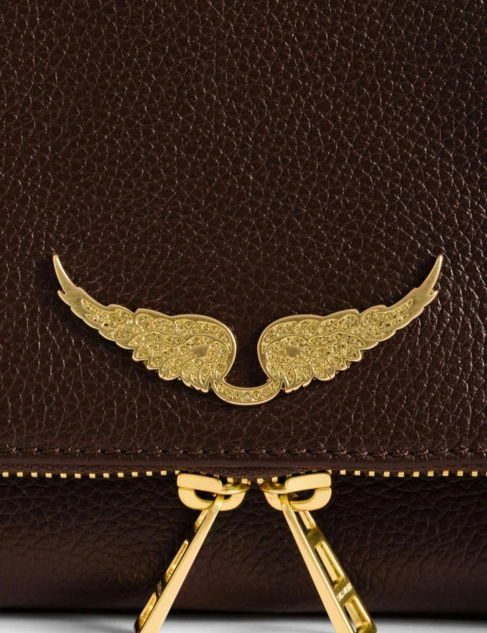 Zadig & Voltaire women's deep purple grained leather Rock clutch logo view