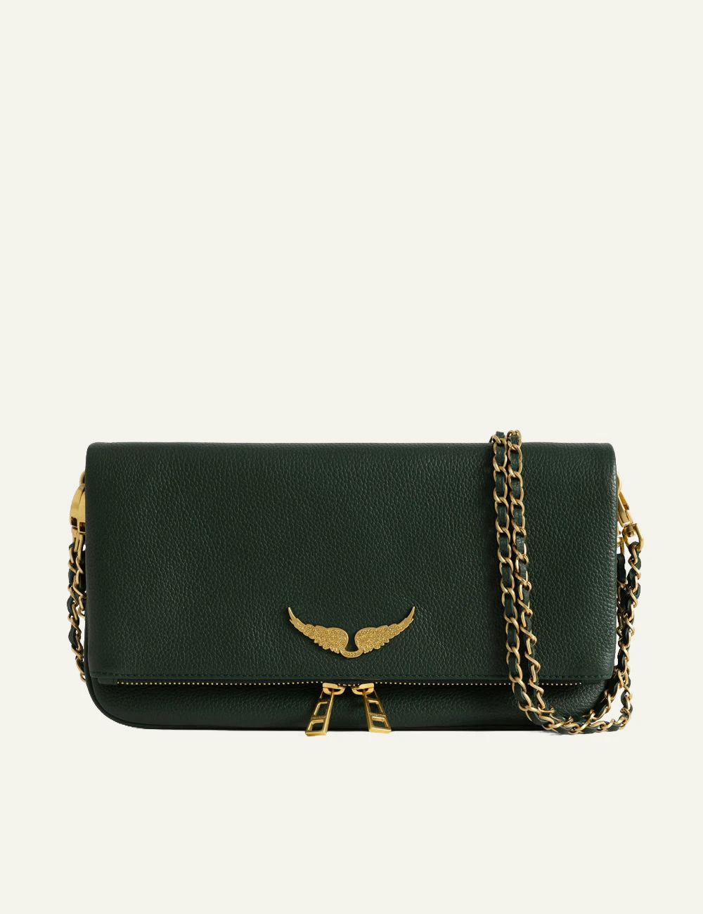Zadig &amp; Voltaire women's emerald green grained leather Rock clutch front view