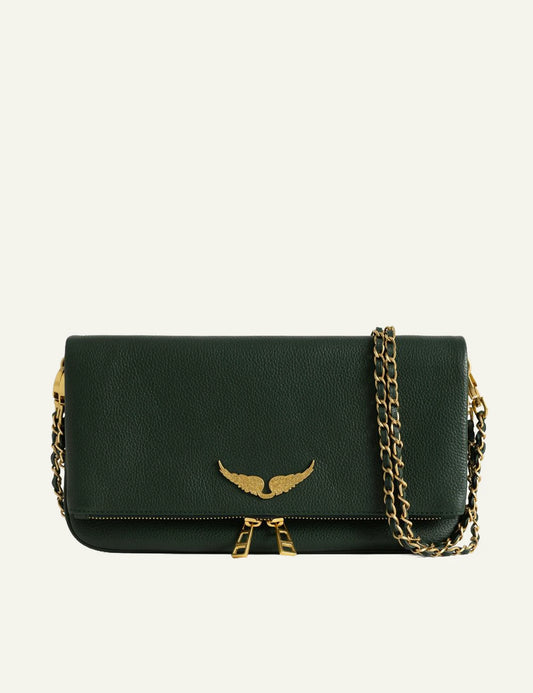 Zadig &amp; Voltaire women's emerald green grained leather Rock clutch front view