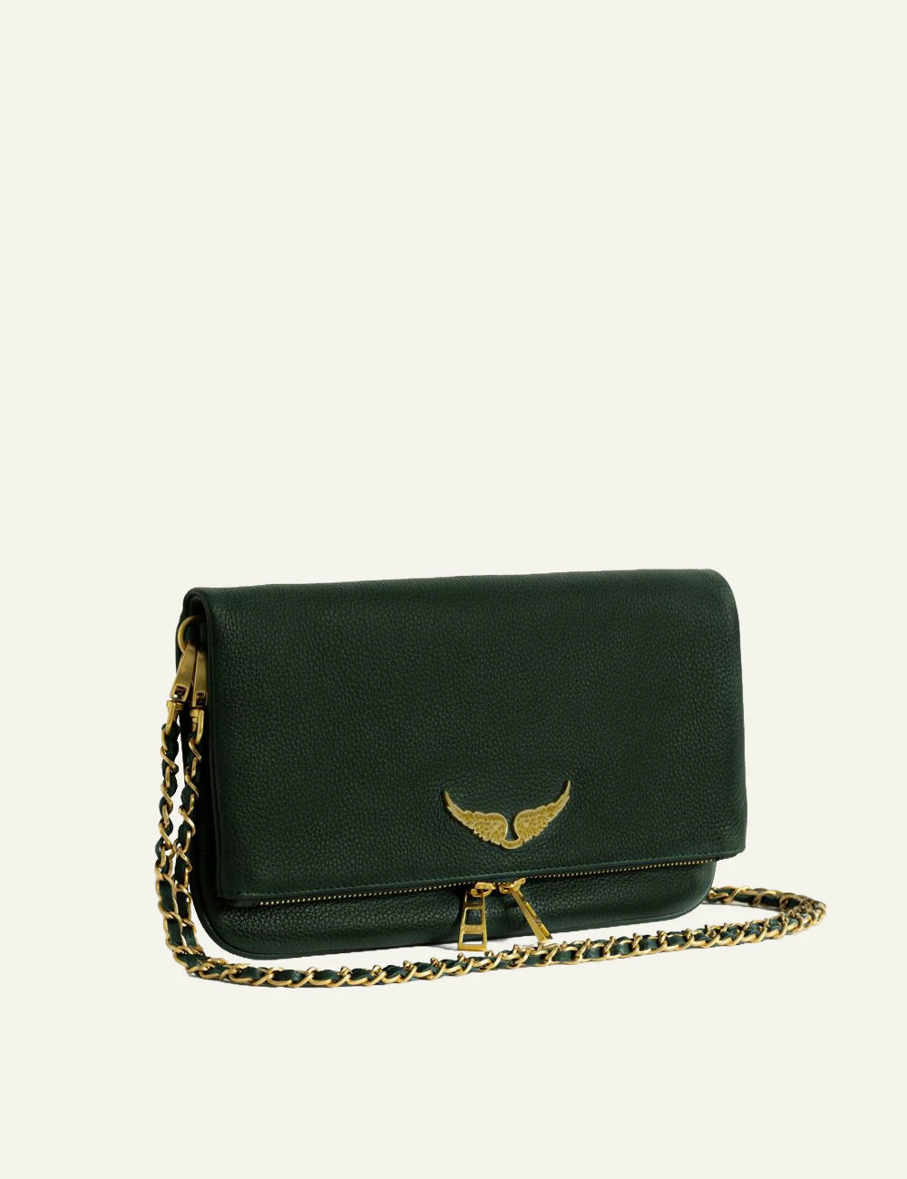 Zadig &amp; Voltaire women's emerald green grained leather Rock clutch side view