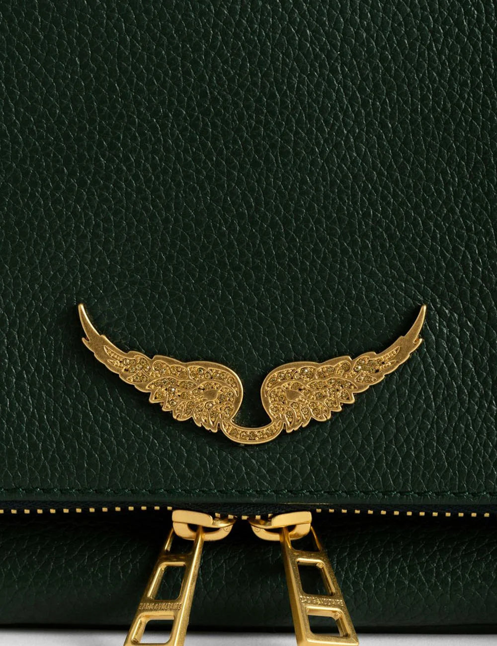 Zadig &amp; Voltaire women's emerald green grained leather Rock clutch logo view