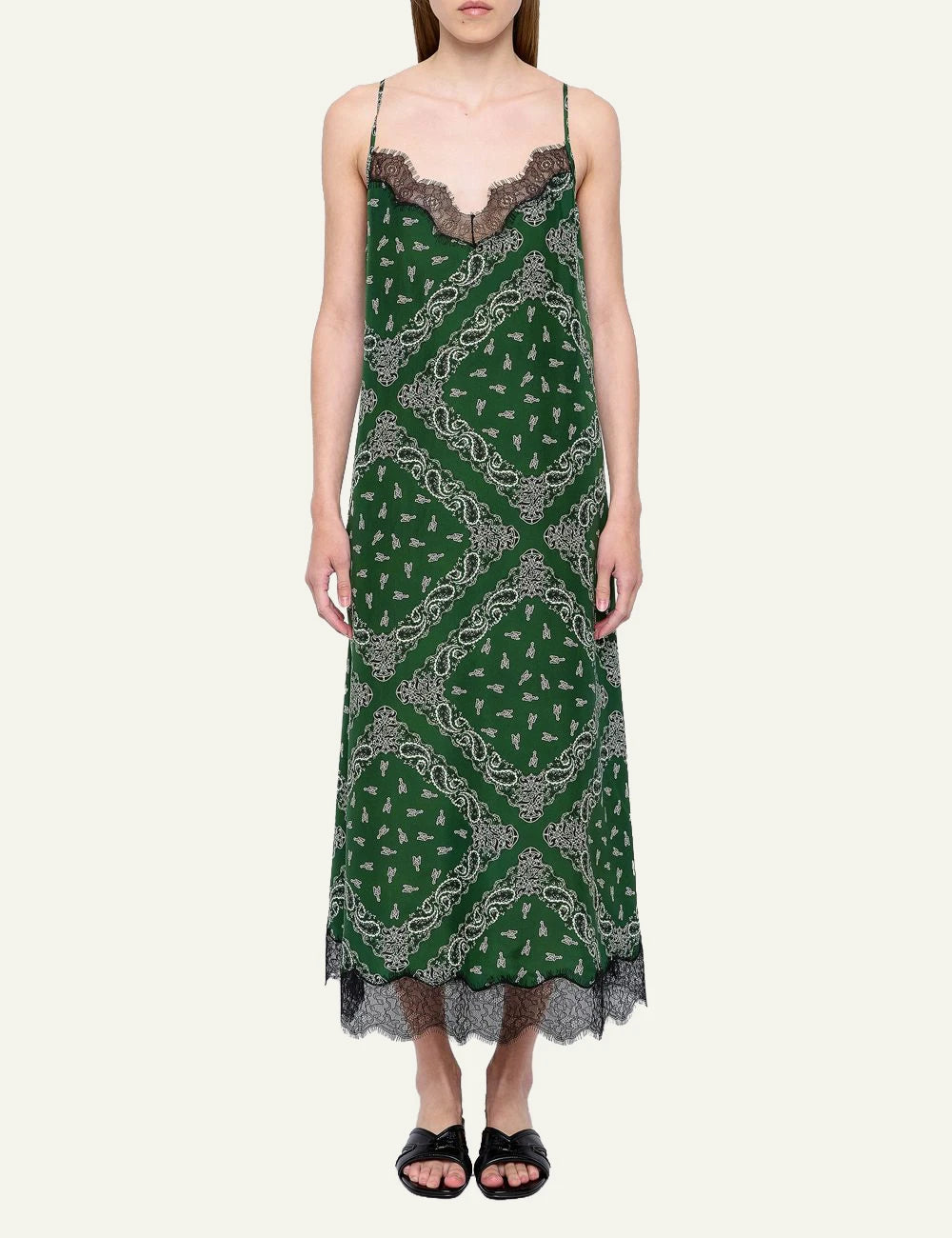 Zadig & Voltaire women's green bandana print silk maxi dress  full look