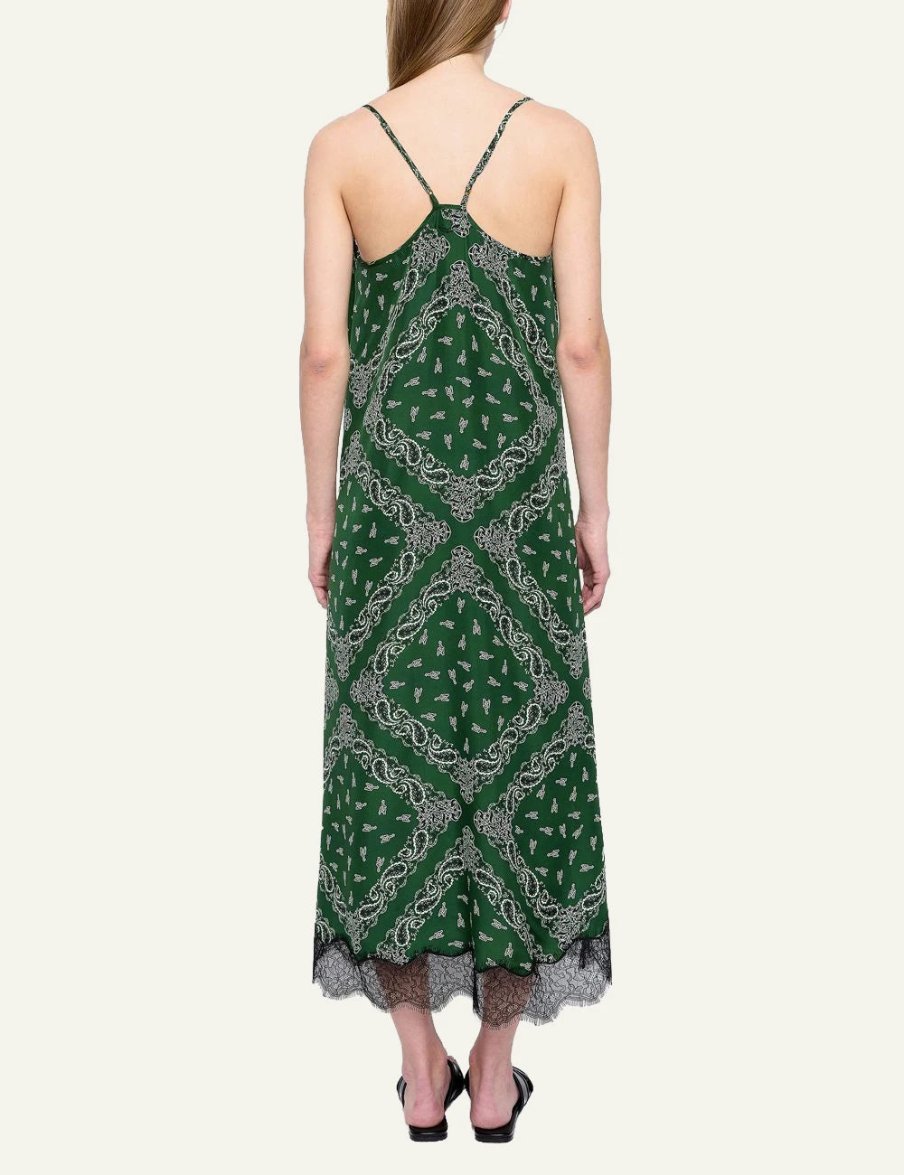 Zadig & Voltaire women's green bandana print silk maxi dress  back view