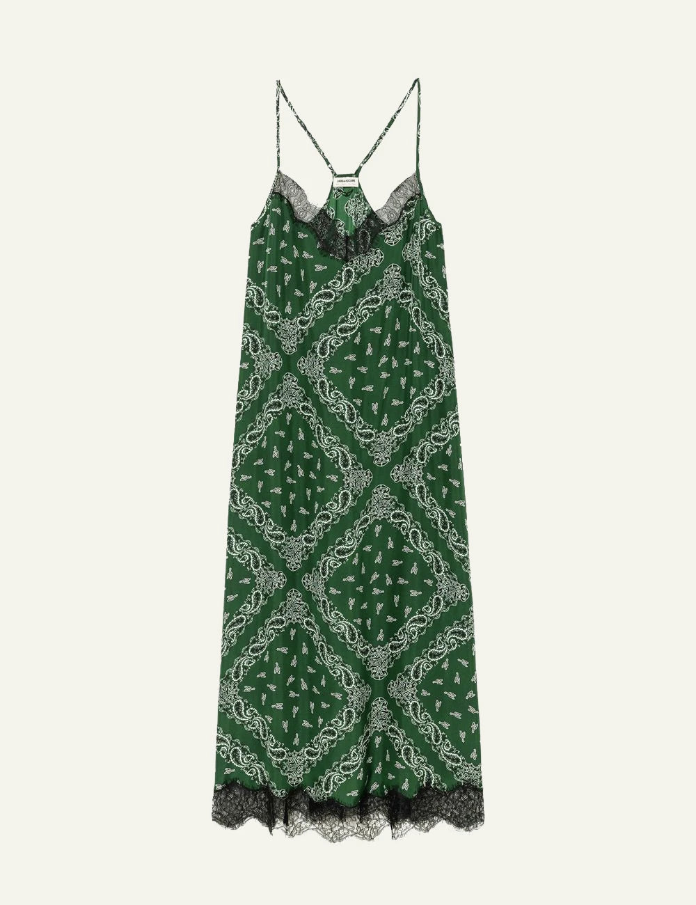 Zadig & Voltaire women's green bandana print silk maxi dress front view product shot
